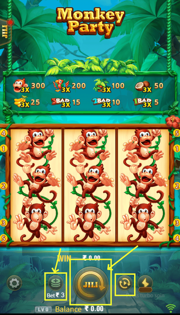 Basant Club popular game MONKEY PARTY chain win 1000 times 5 Basant Clubjili game promotional image